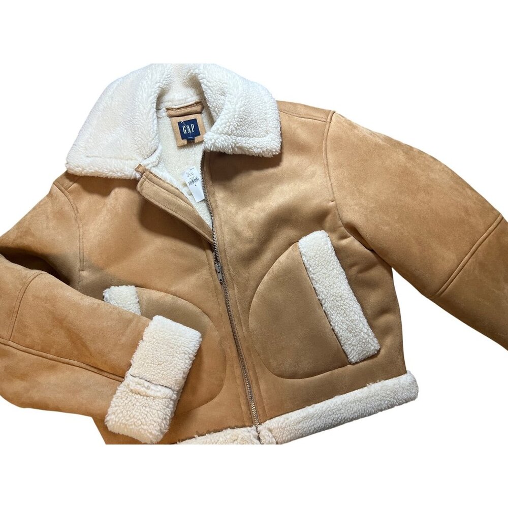 NWT women's GAP Faux suede‎ shearling jacket coat size M medium New vegan